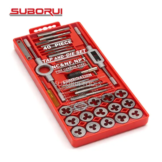 Suborui 40PCS Alloy Steel Hand Tap and Die Set Metric M3-M12 Thread Cutting Kit for Steel Aluminum Copper